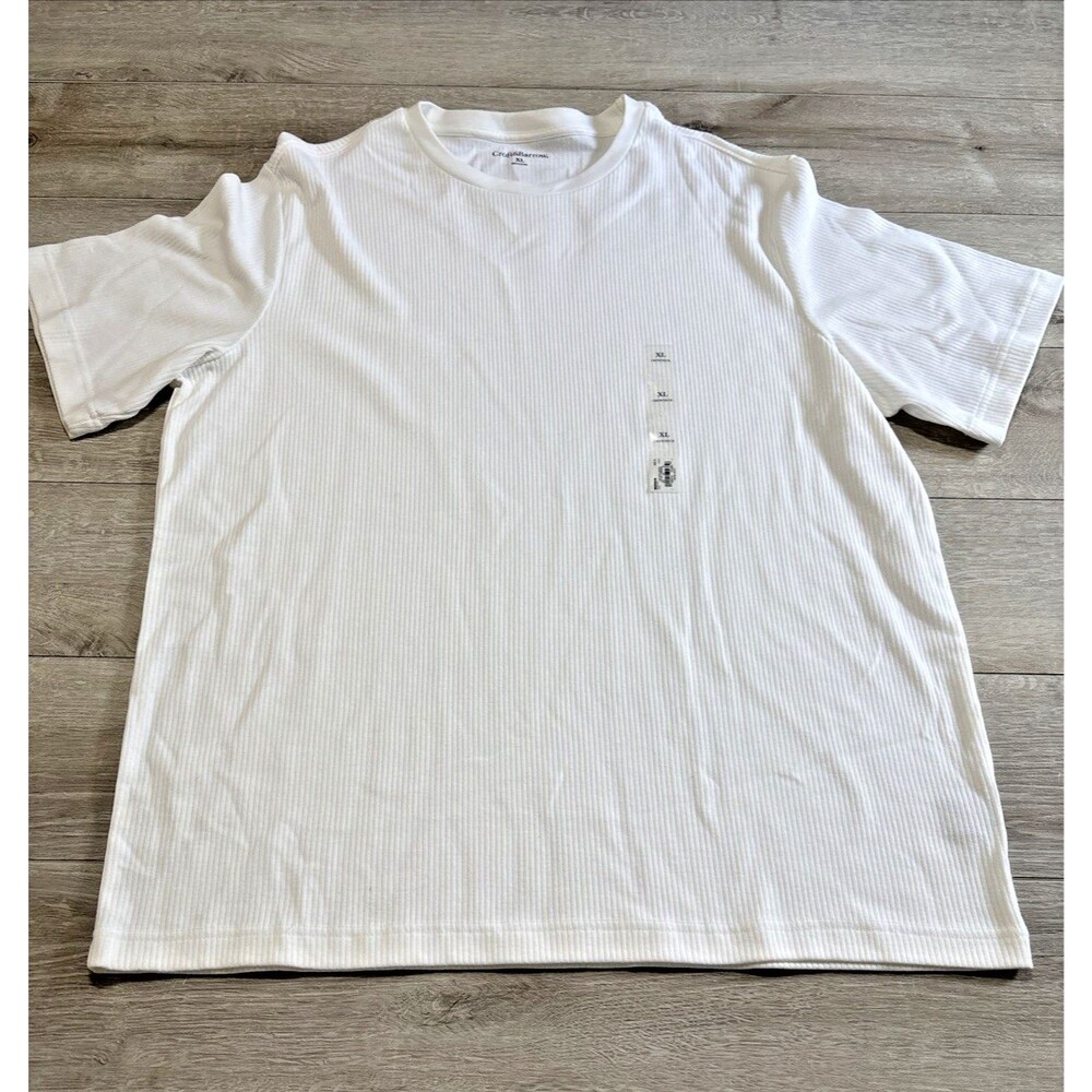 NWT Men's Croft & Barrow Ivory Wide Ribbed Crew Neck Knit Short Sleeve Shirt XL